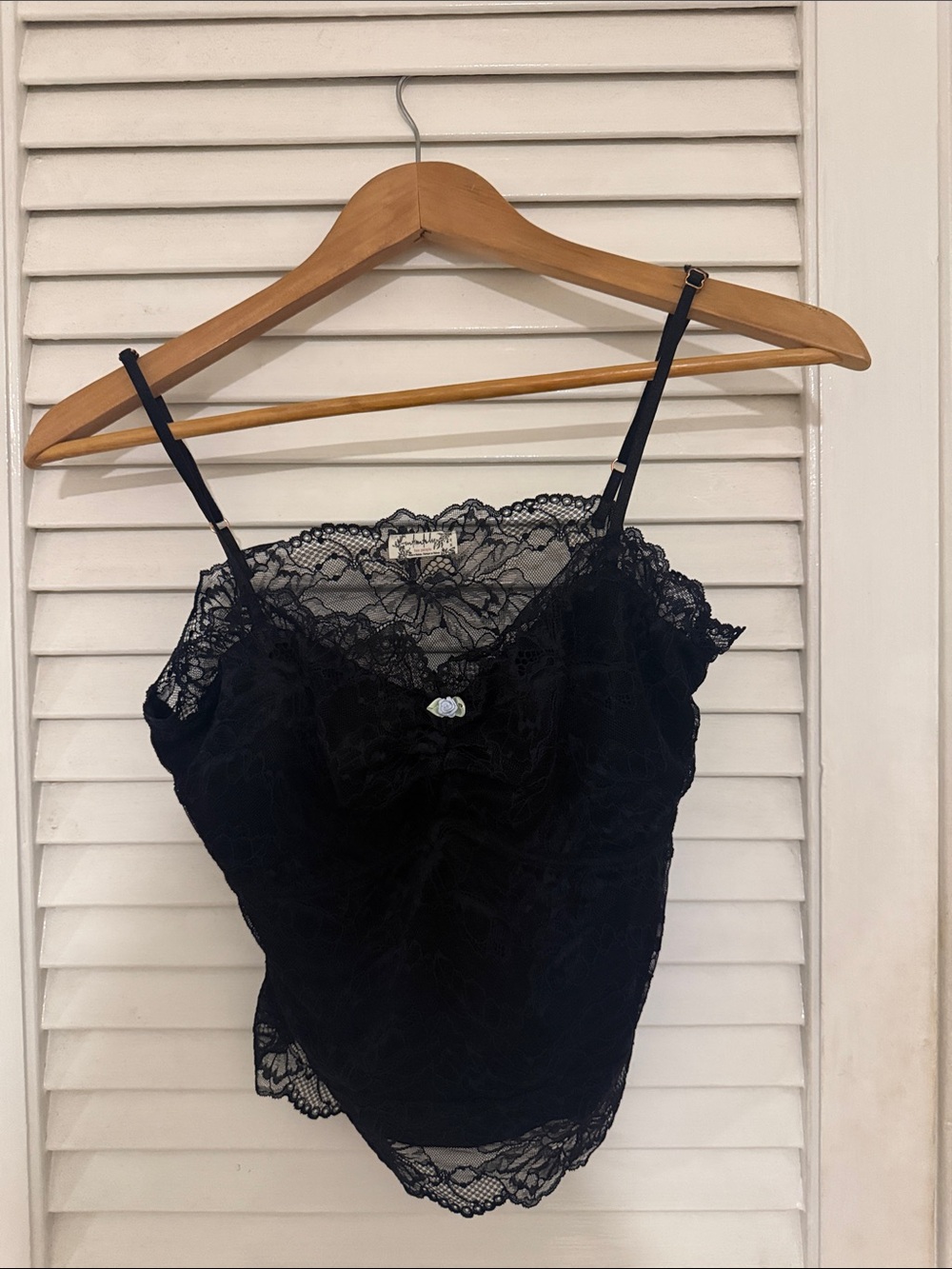 Free People Black Lace Camisole with Floral Trim size M preowned